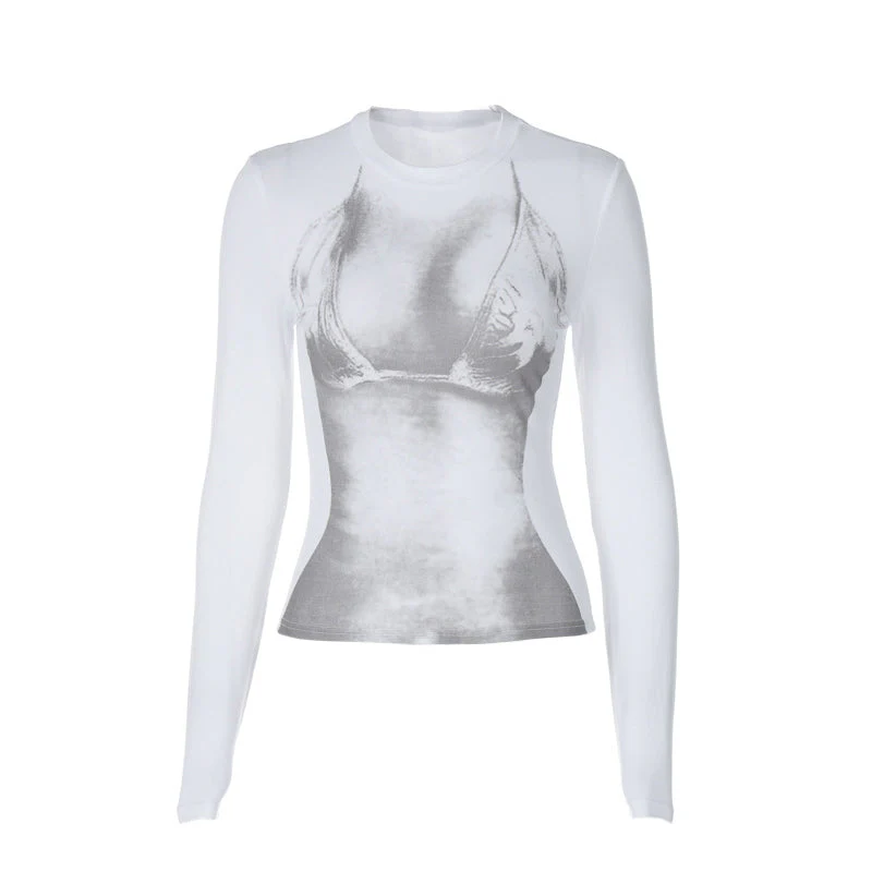 Long sleeve contrast body print crewneck top - Image 2