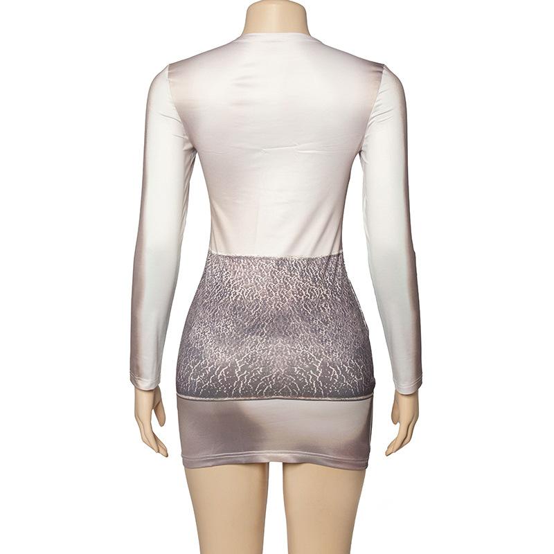 Long sleeve crewneck body print contrast mini dress - Image 4