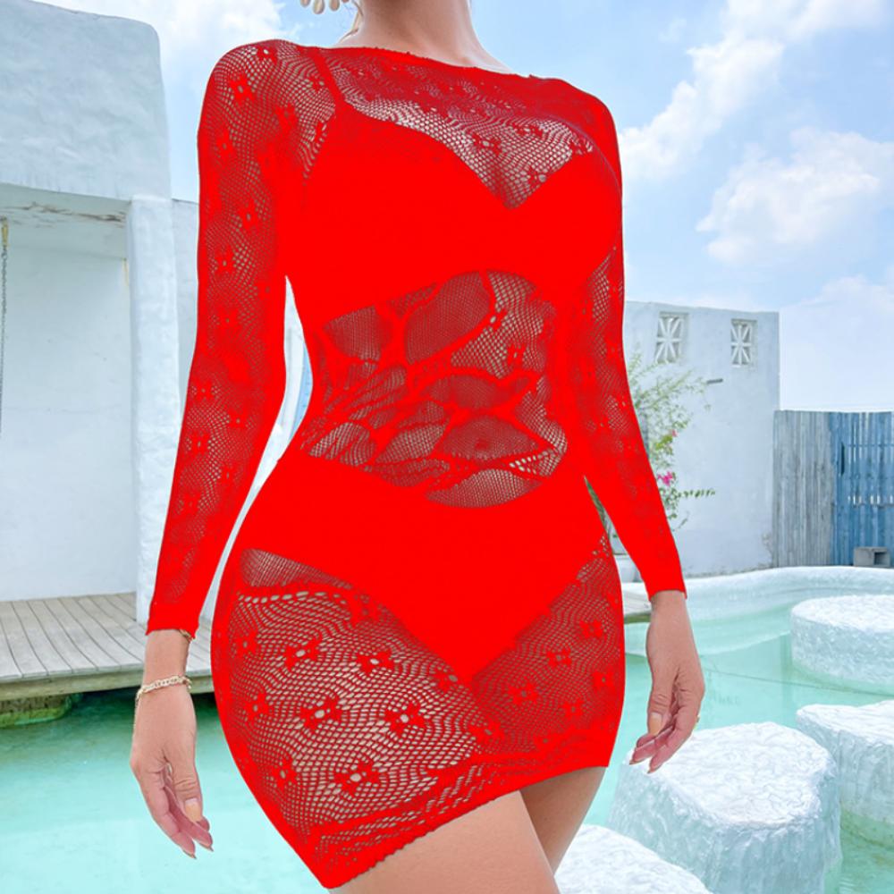 Long sleeve crewneck fishnet pattern mini dress - Image 10