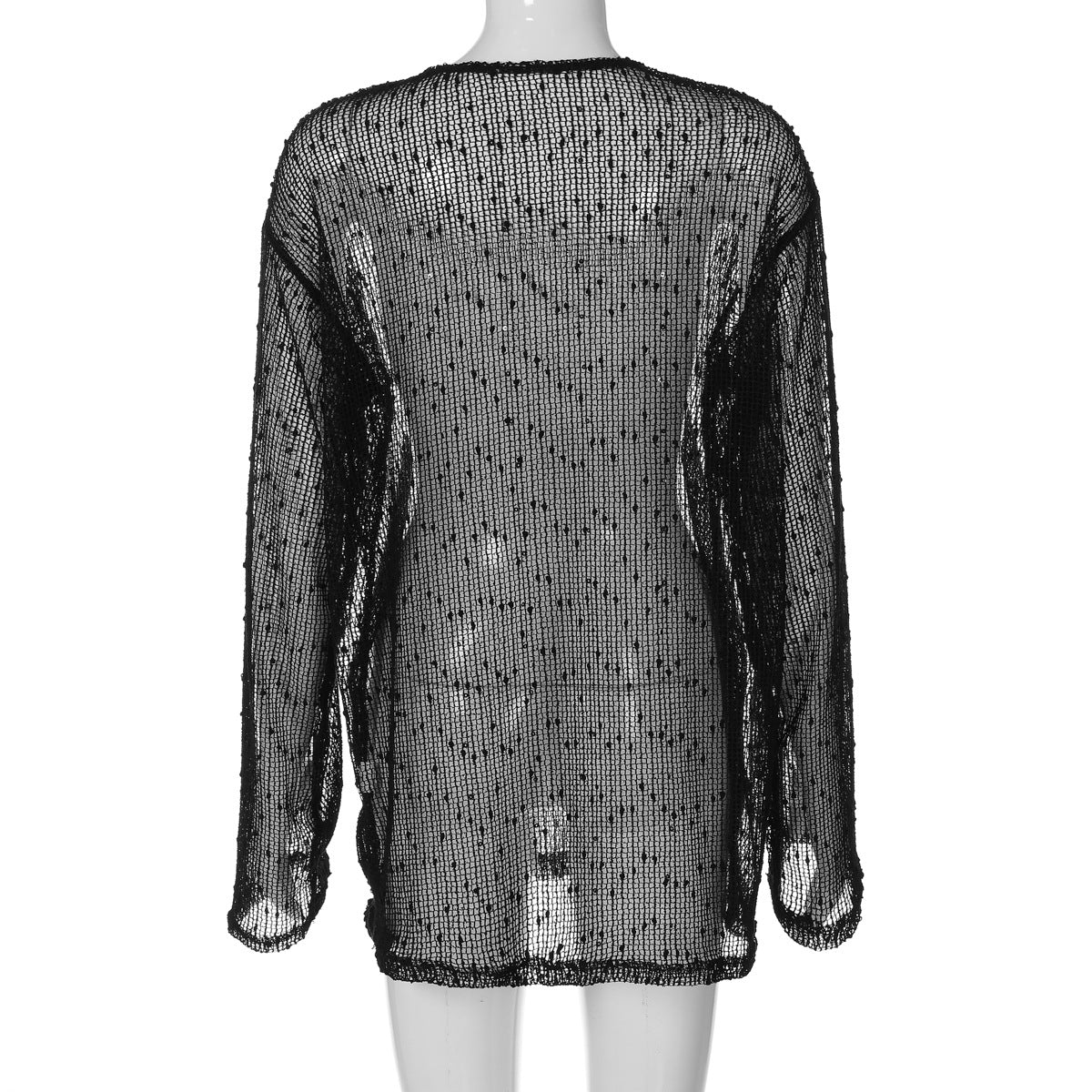 Long sleeve crewneck hollow out see through top - Image 6