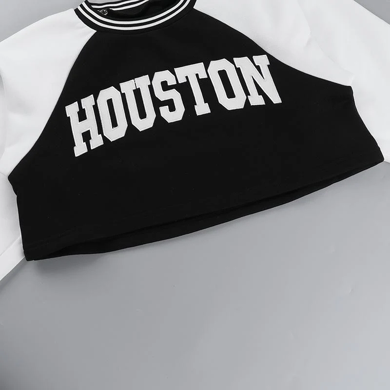 Long sleeve crewneck letter pattern crop mini skirt set - Image 6