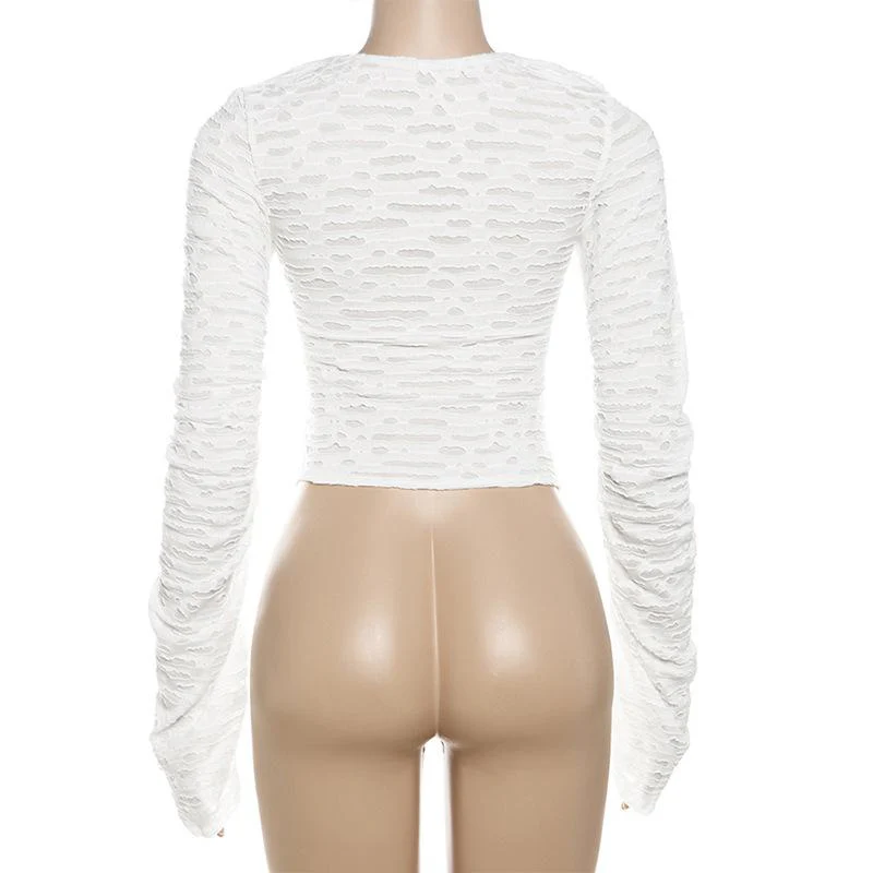 Long sleeve cross front textured top - Image 4