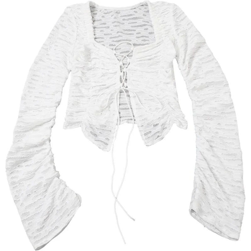 Long sleeve cross front textured top - Image 5