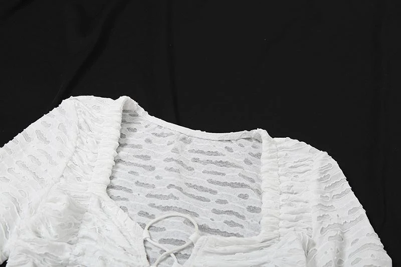 Long sleeve cross front textured top - Image 6