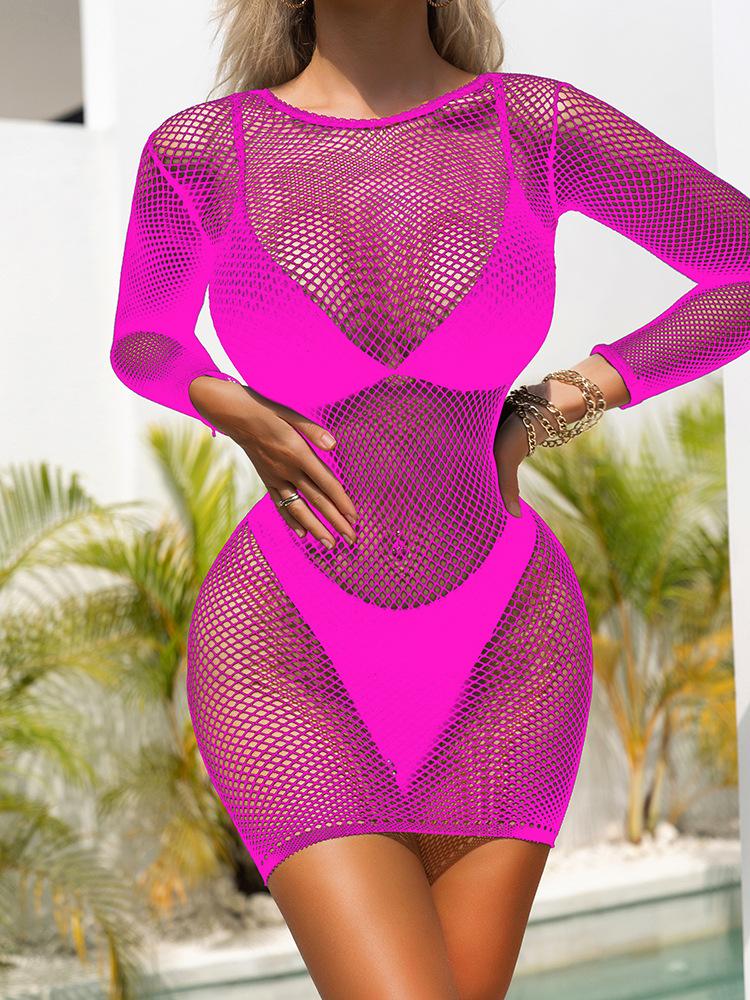 Long sleeve fishnet stitch crewneck mini dress - Image 11