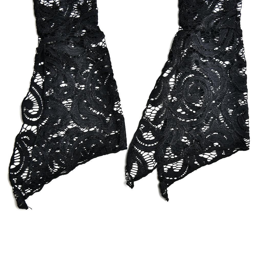 Flared sleeve v neck lace see through solid top y2k 90s Revival Techno Fashion - Image 6