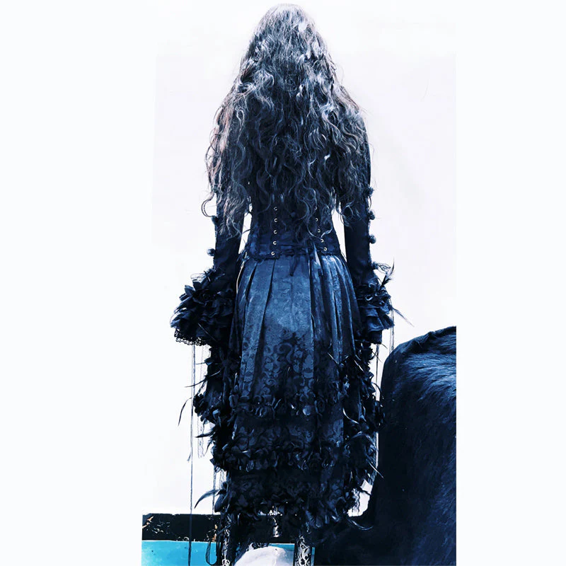 Long sleeve flower applique lace up lace hem mini dress - Image 2
