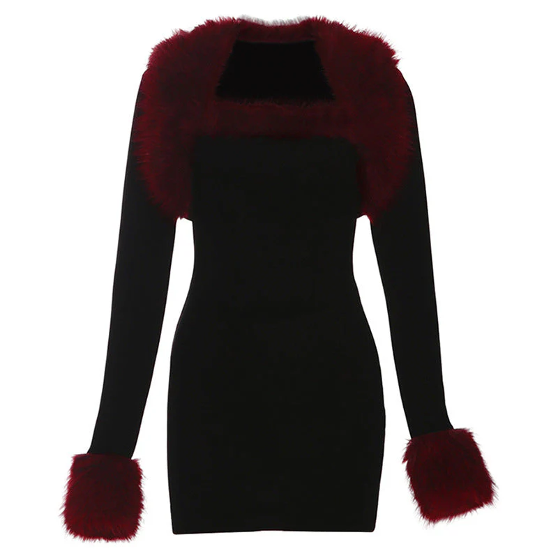 Long sleeve fluffy shrug 2 piece mini dress - Image 4