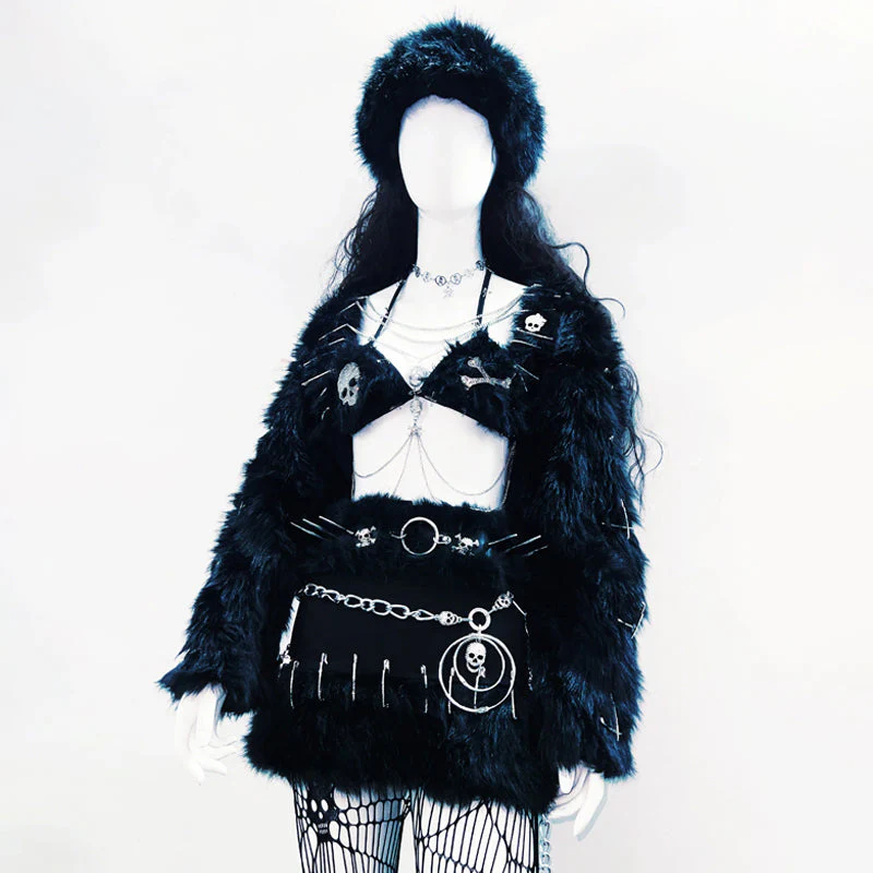 Long sleeve fluffy v neck metal chain top - Image 6