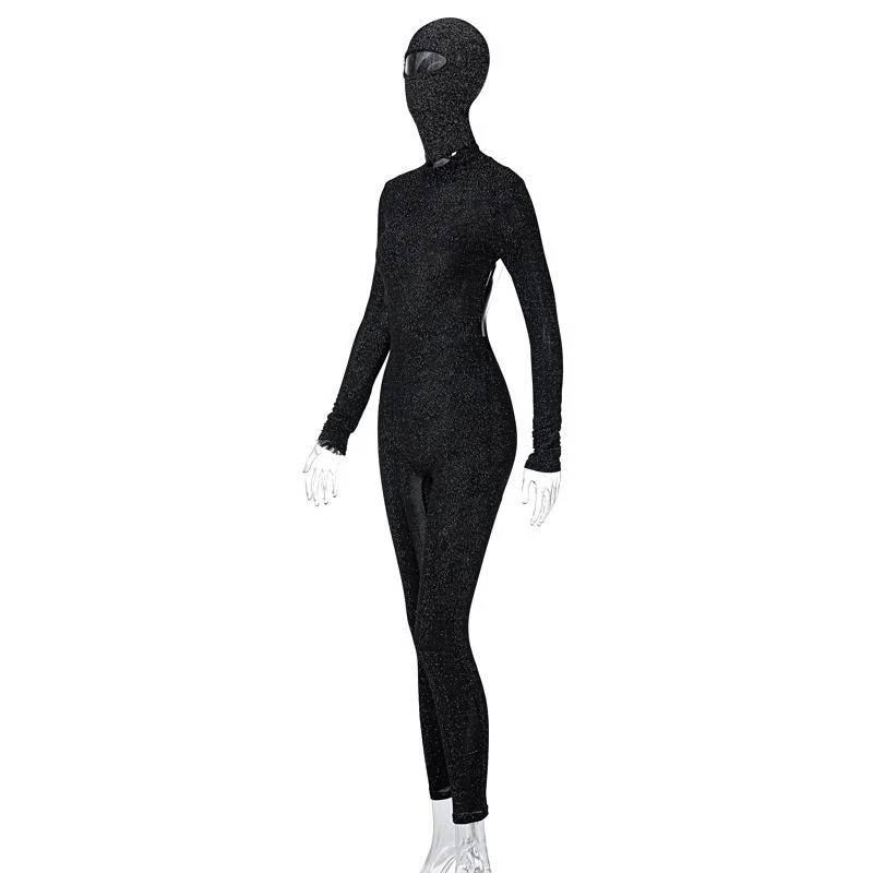 Long sleeve glitter hoodie hollow out jumpsuit - Image 4