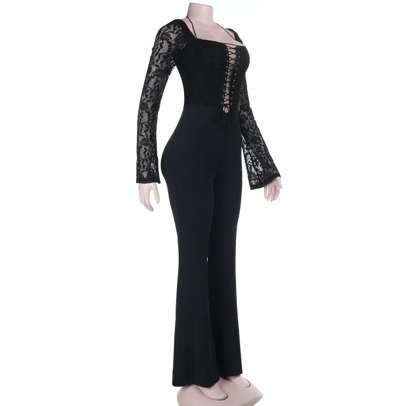 Long sleeve halter lace up lace jumpsuit - Image 3