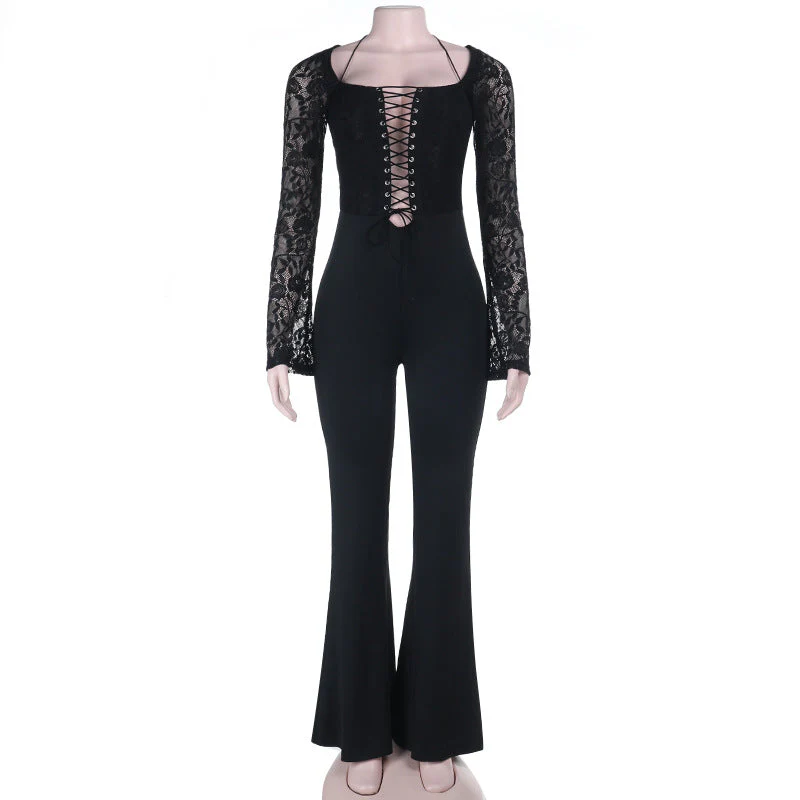 Long sleeve halter lace up lace jumpsuit - Image 4