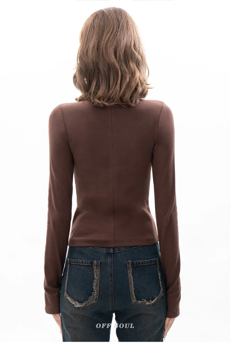 Long sleeve high neck cross print contrast top - Image 7
