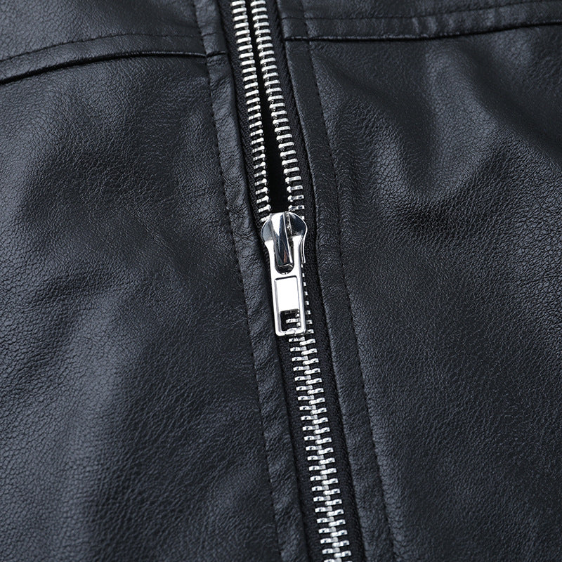 Long sleeve high neck PU leather zip-up coat top - Image 6