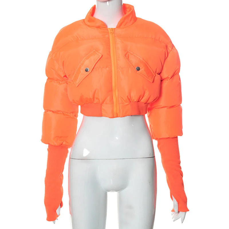 Long sleeve high neck zip-up pocket coat top - Image 2