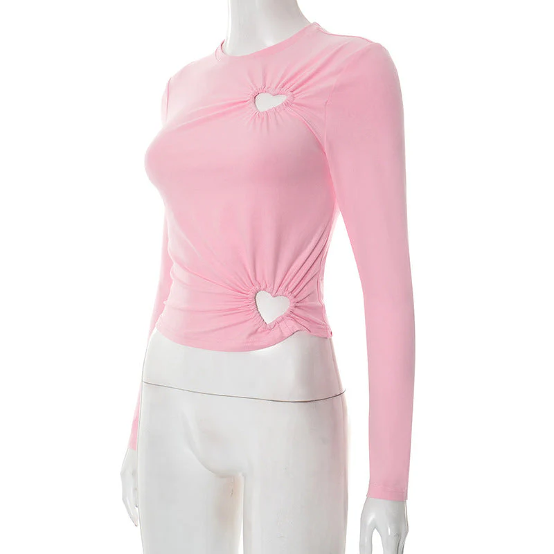 Long sleeve hollow out crewneck ruched top - Image 5