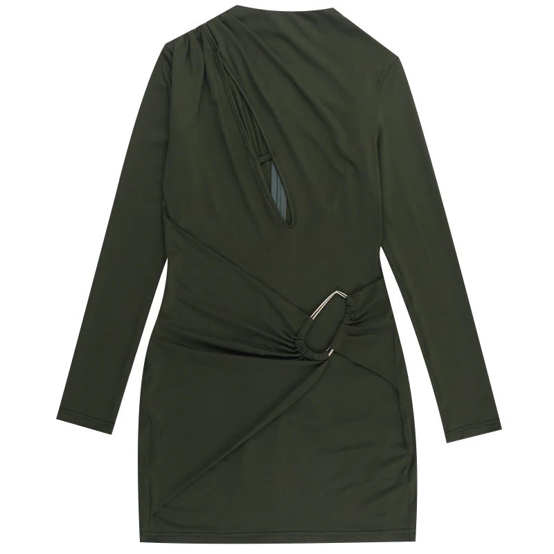 Long sleeve hollow out crewneck solid mini dress - Image 5