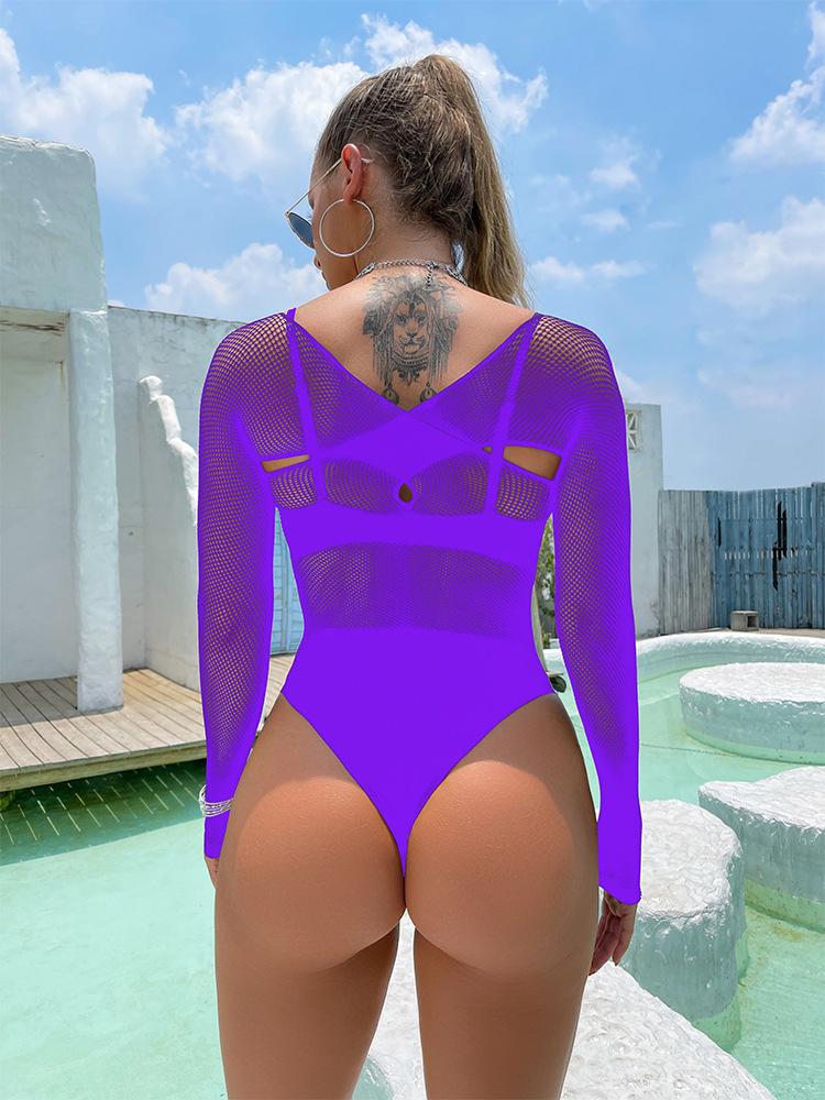 Long sleeve hollow out cross front net bodysuit - Image 9
