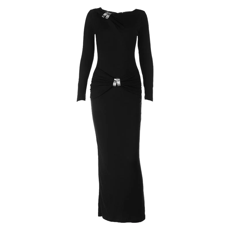 Long sleeve hollow out ruched irregular midi dress - Image 2