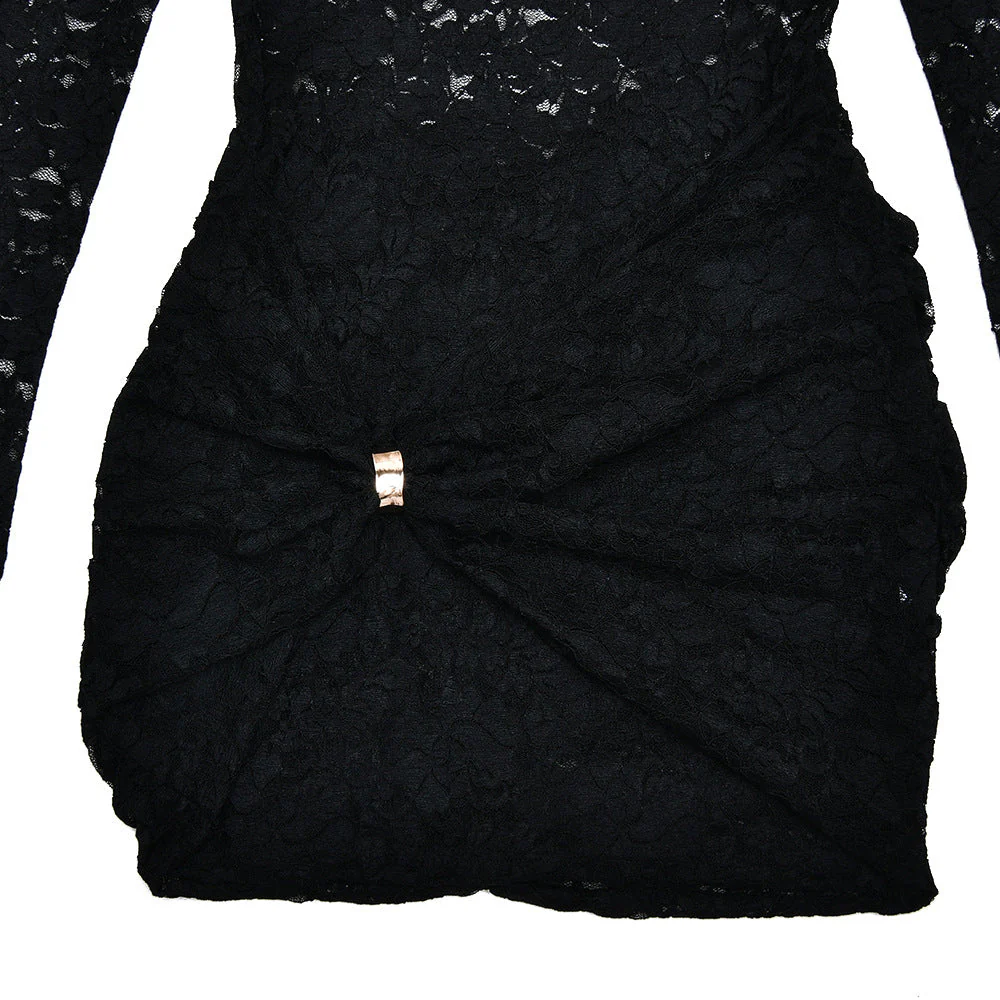 Long sleeve hollow out ruched mini dress - Image 6