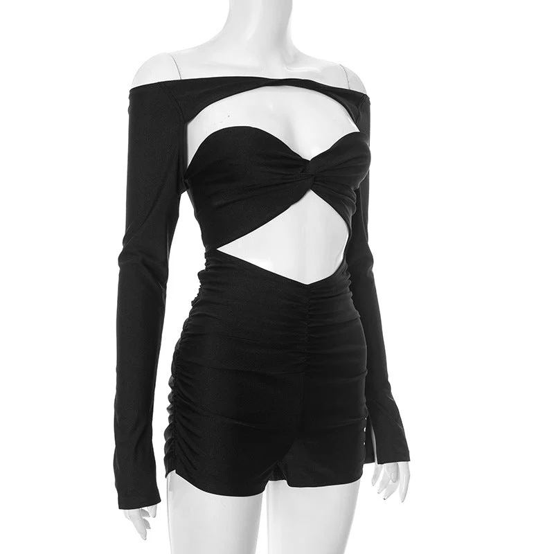 Long sleeve hollow out ruched off shoulder romper - Image 5