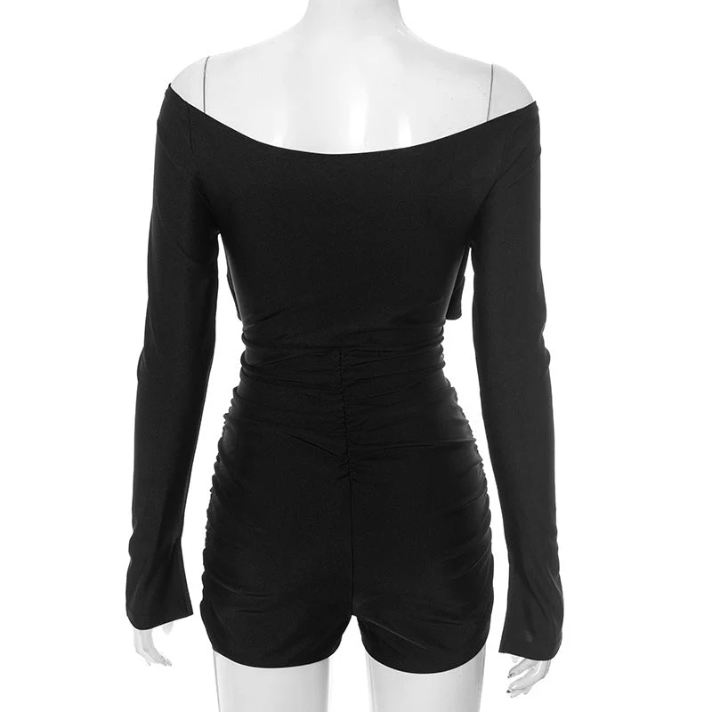 Long sleeve hollow out ruched off shoulder romper - Image 6