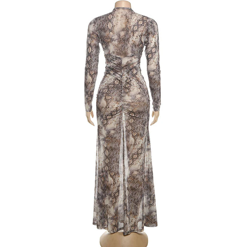 Long sleeve hollow out snakeskin print maxi dress - Image 4