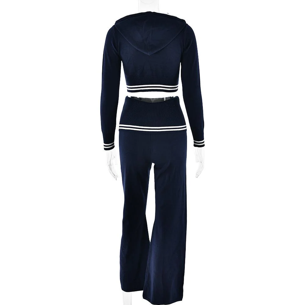 Long sleeve hoodie knitted zip-up high rise pant set - Image 6
