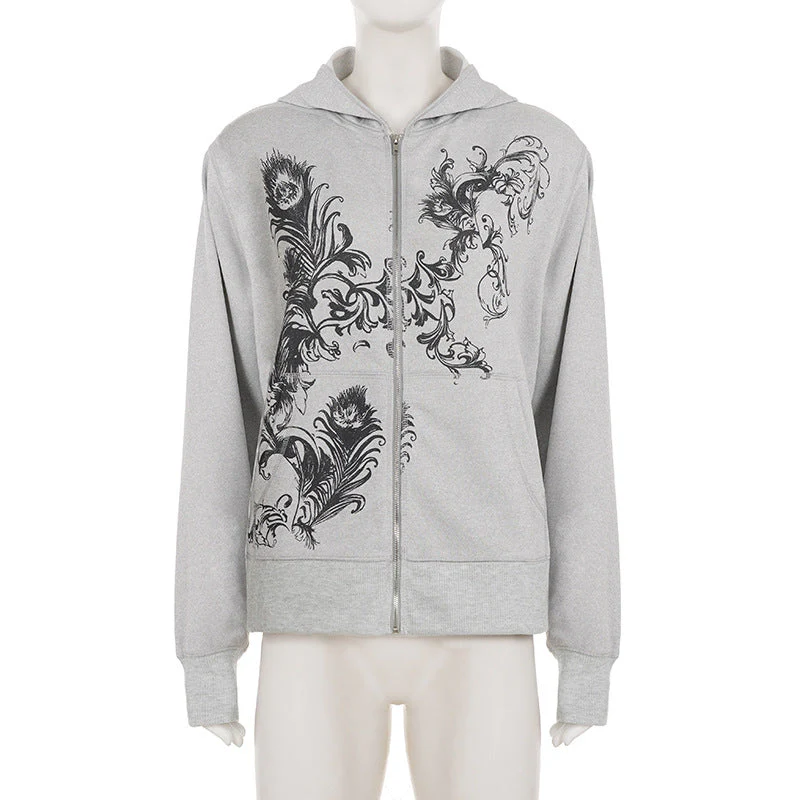 Long sleeve hoodie zip-up abstract top - Image 2
