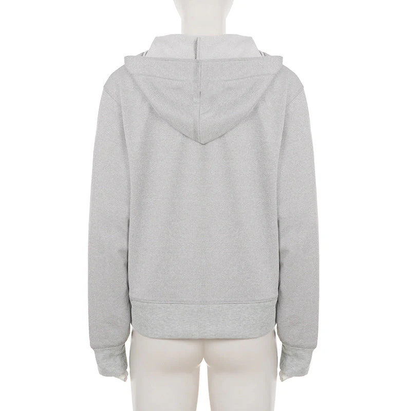 Long sleeve hoodie zip-up abstract top - Image 4