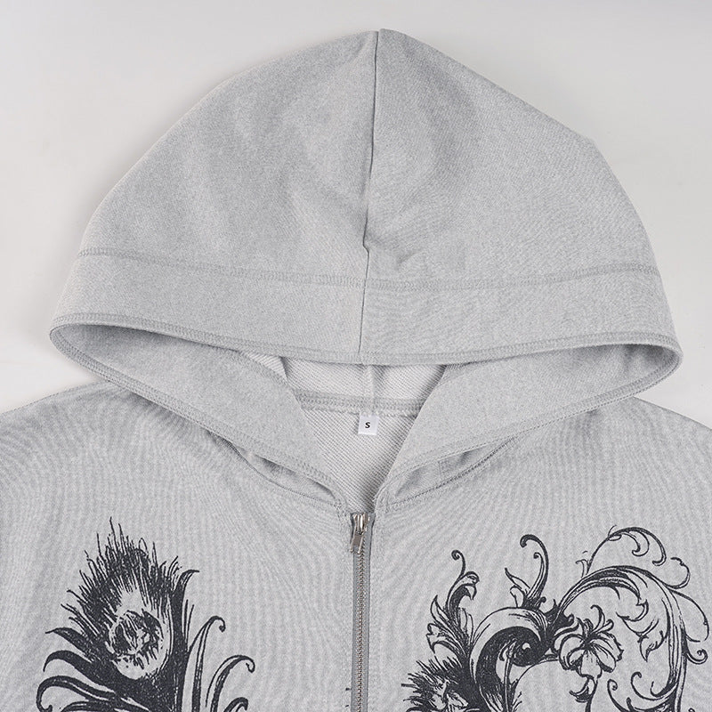 Long sleeve hoodie zip-up abstract top - Image 5