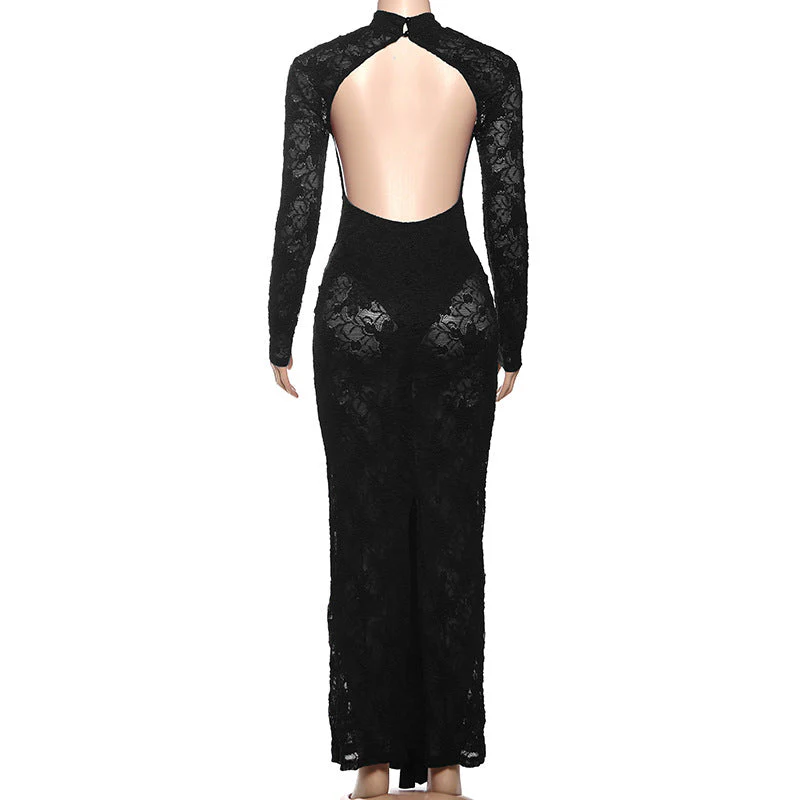 Long sleeve knotted backless lace maxi dress - Image 8