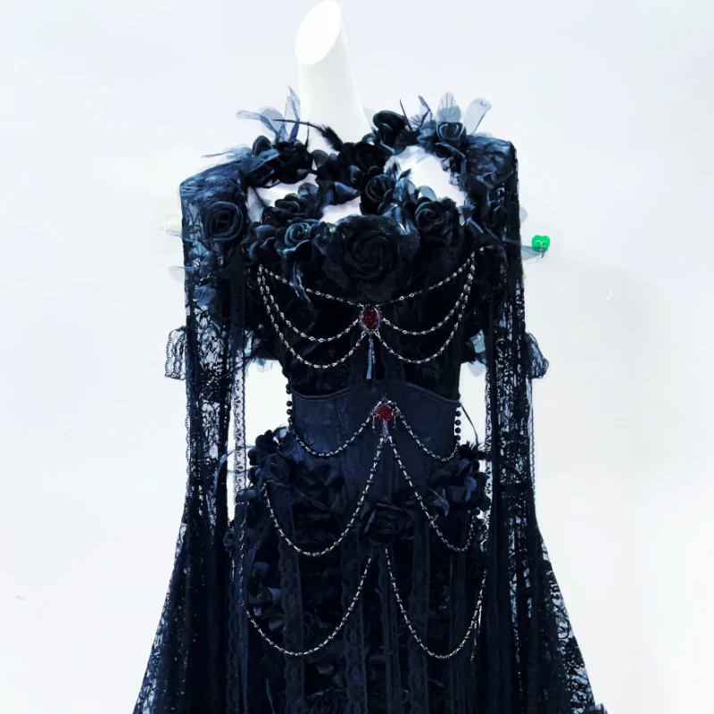 Long sleeve lace beaded flower applique corset maxi dress - Image 3