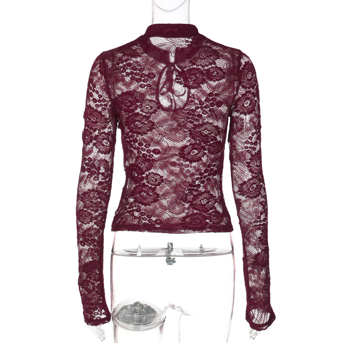 Long sleeve lace hollow out self tie see through top - Image 5
