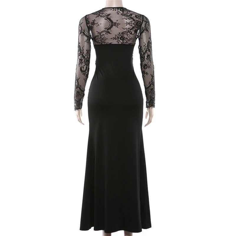 Long sleeve lace patchwork v neck maxi dress - Image 4