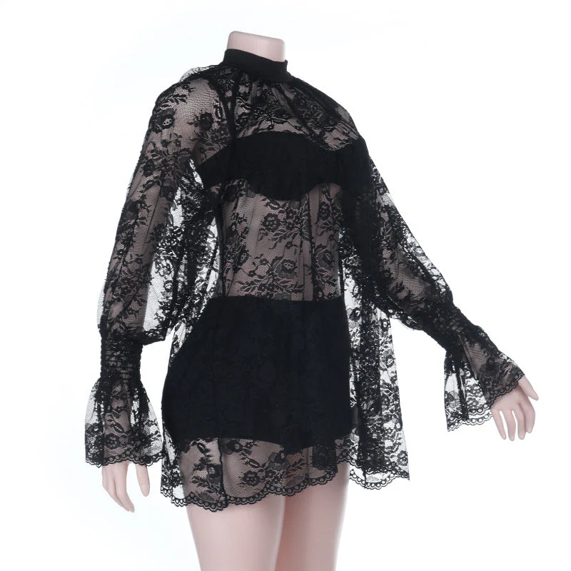 Long sleeve lace see through crewneck pant set - Image 4