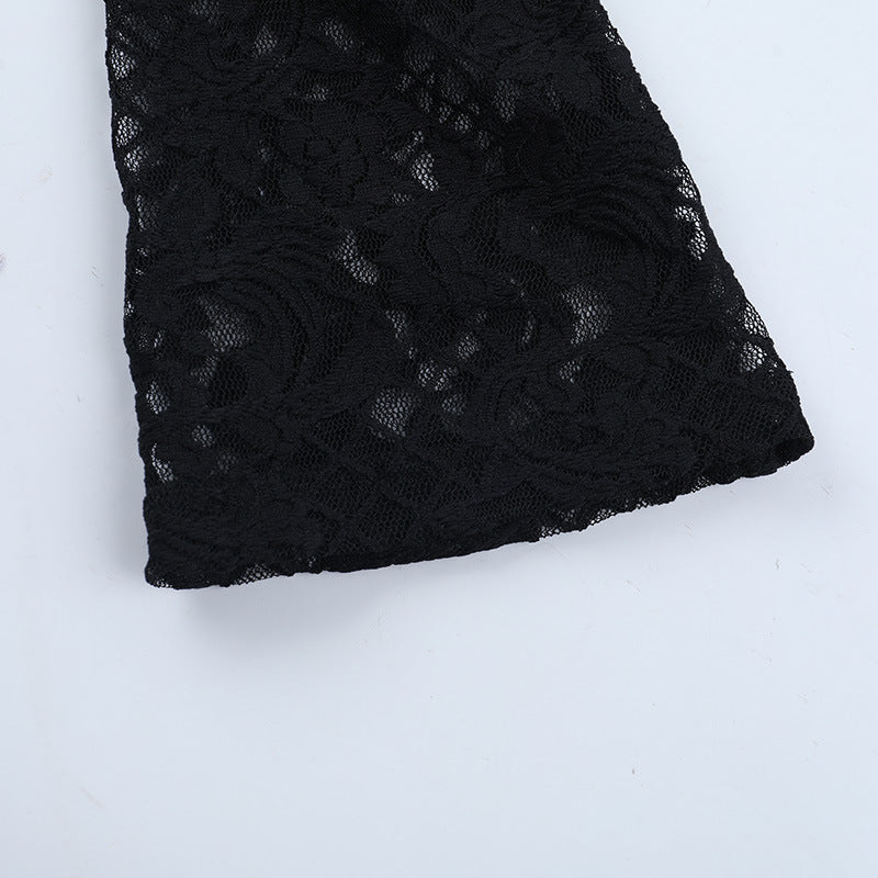 Long sleeve lace self tie solid crewneck top - Image 7