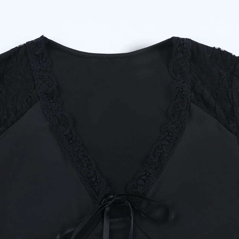 Long sleeve lace self tie v neck top - Image 6