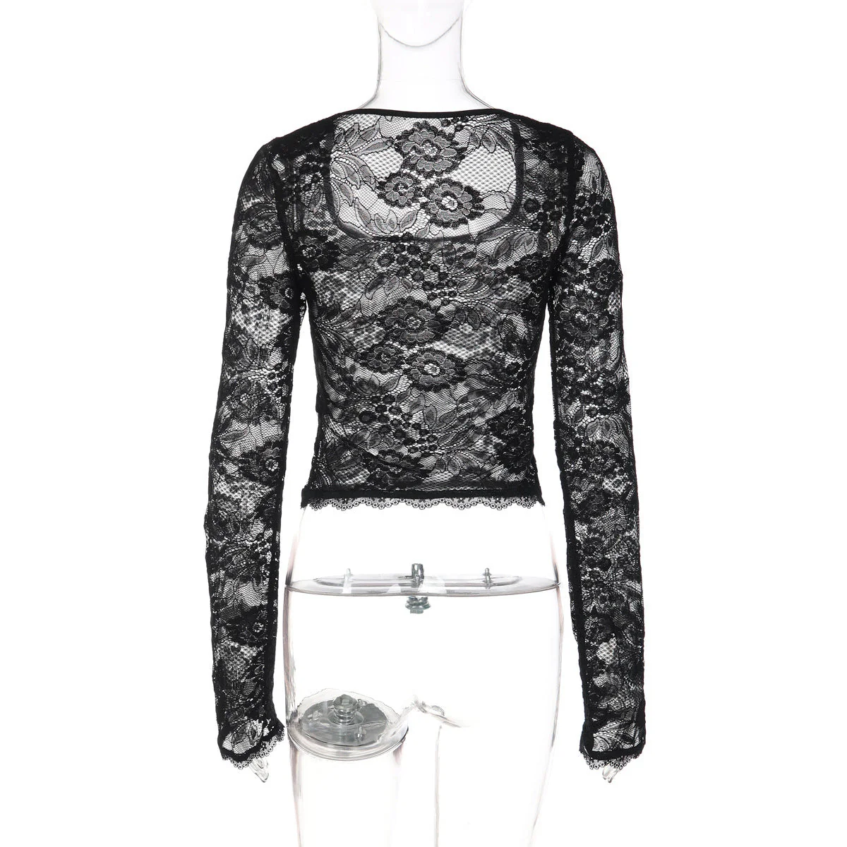 Long sleeve lace square neck see through top - Image 4