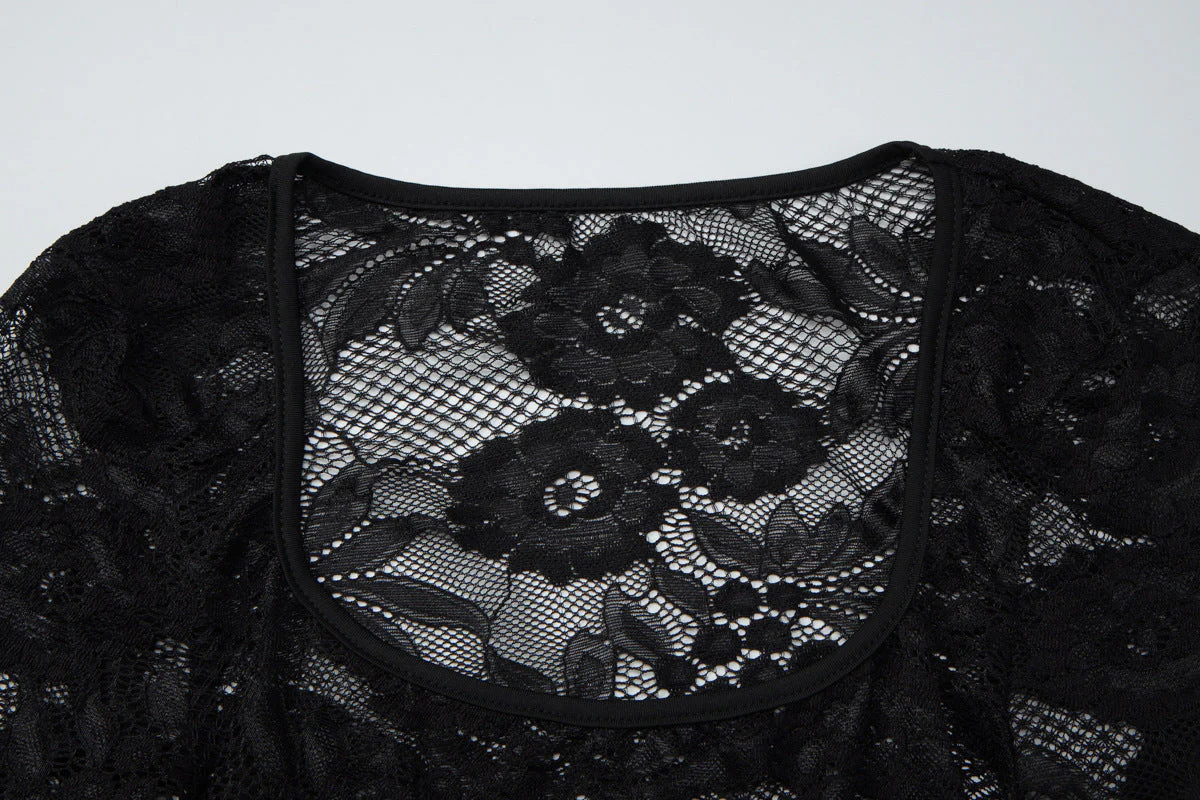 Long sleeve lace square neck see through top - Image 5