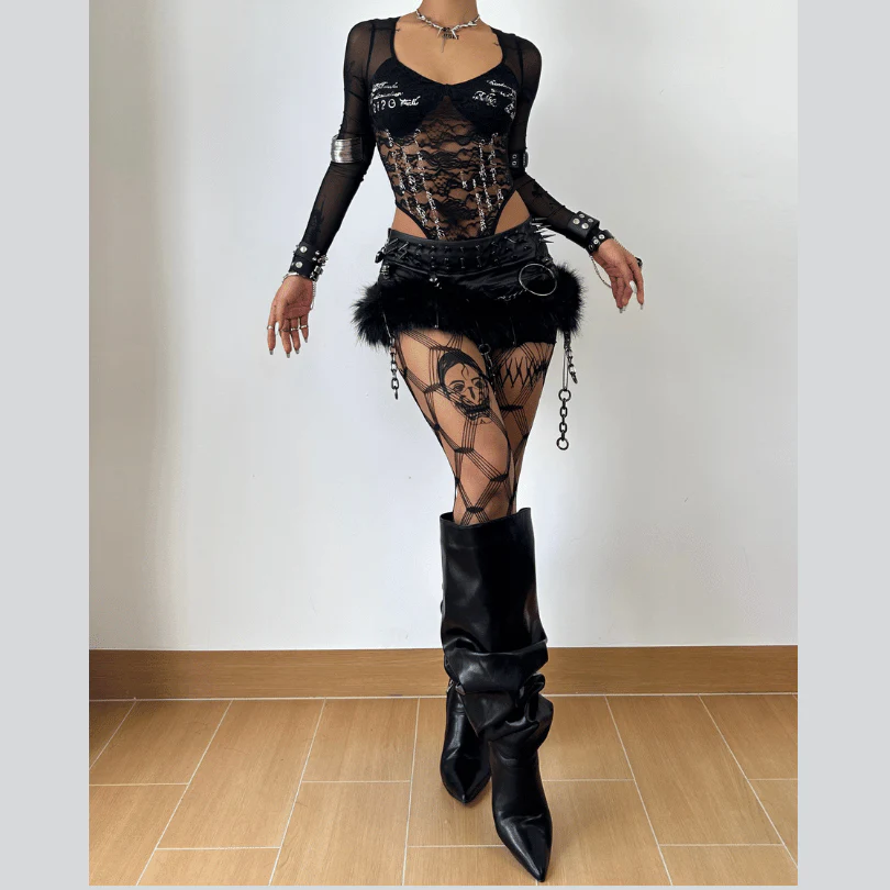 Long sleeve lace v neck letter print button bodysuit - Image 2