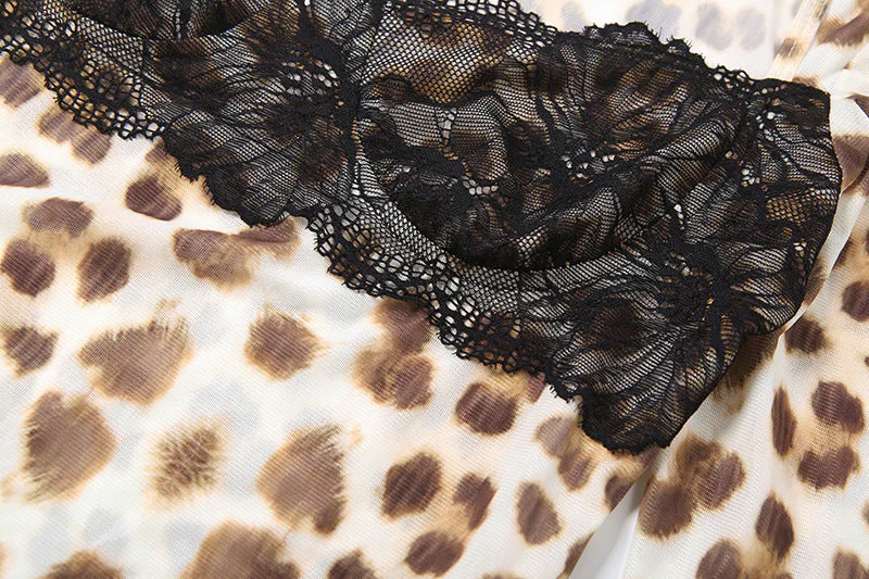 Long sleeve leopard print lace hem top - Image 5