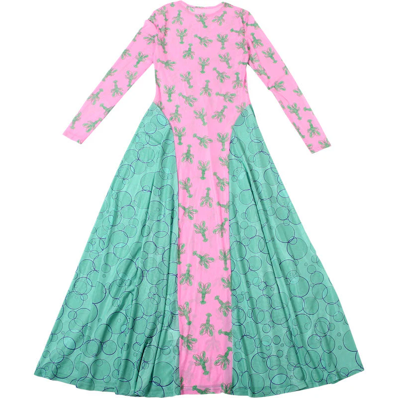 Long sleeve mesh crewneck print maxi dress - Image 5