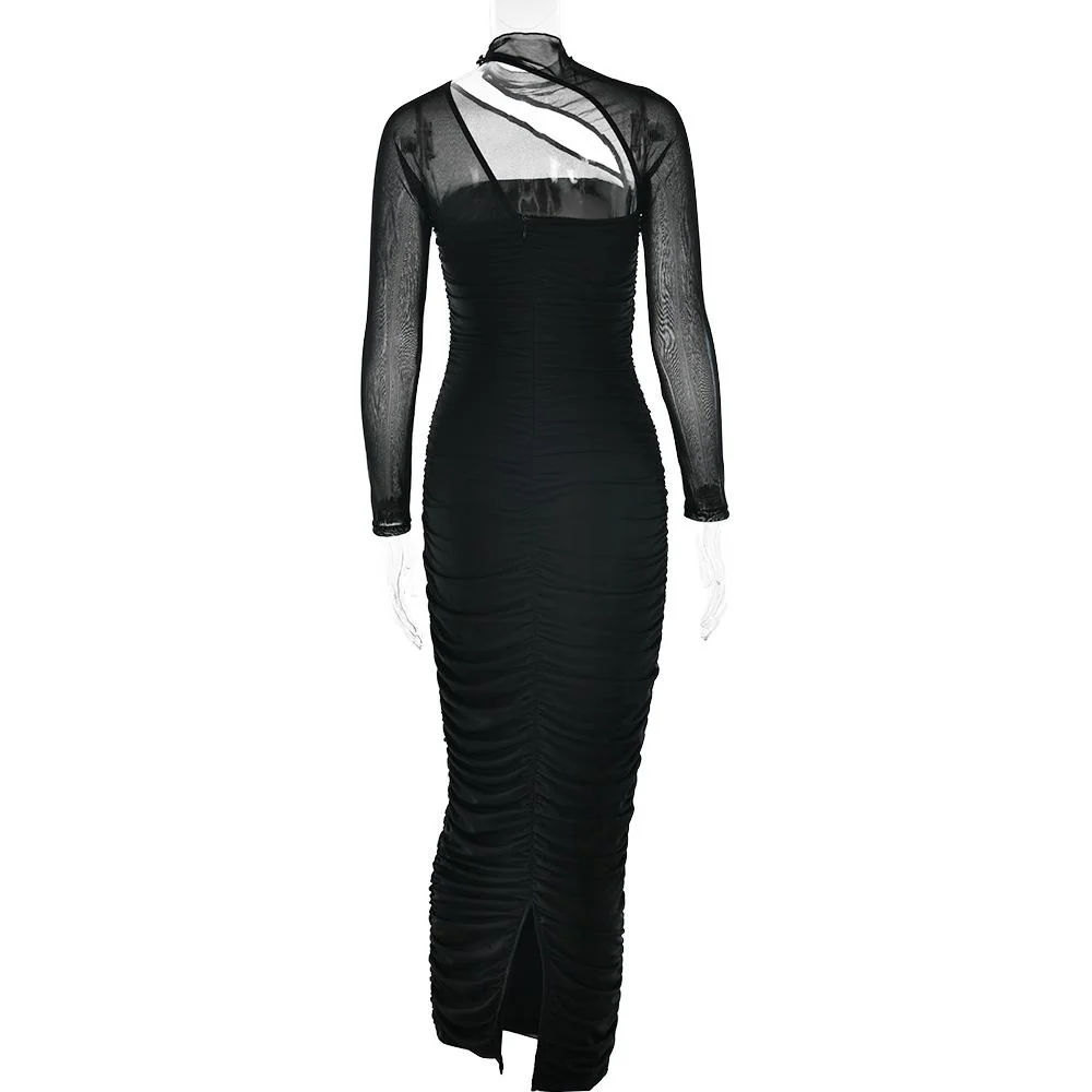 Long sleeve mesh ruched maxi dress - Image 6