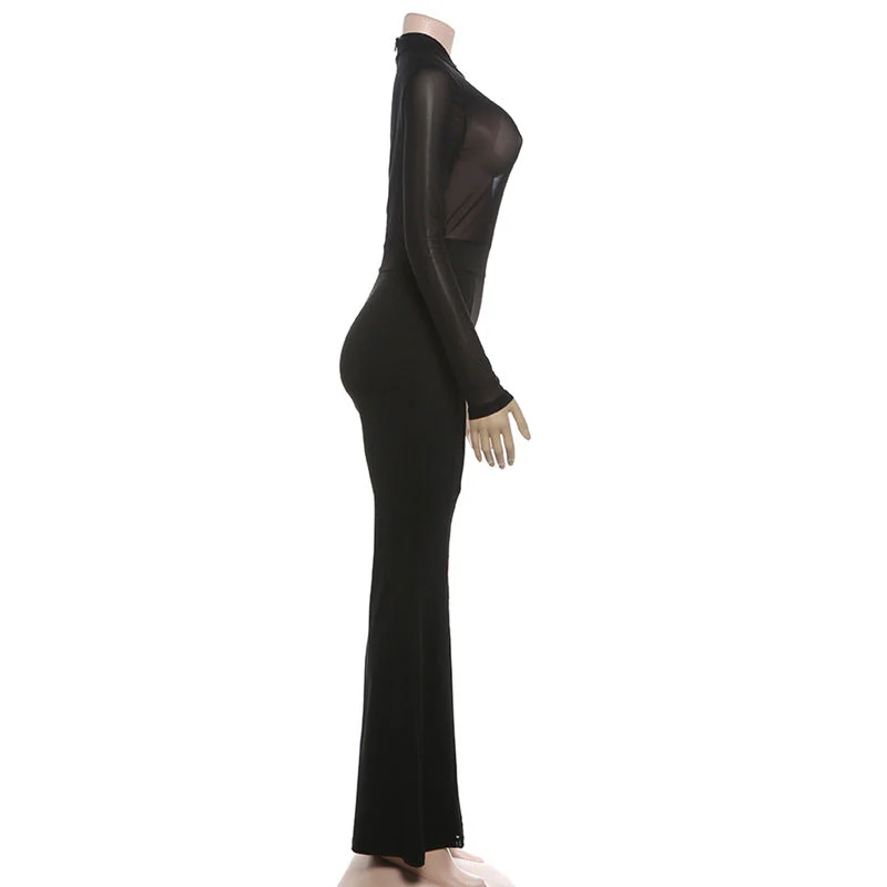 Long sleeve mesh zip-up see through jumpsuit - Image 3