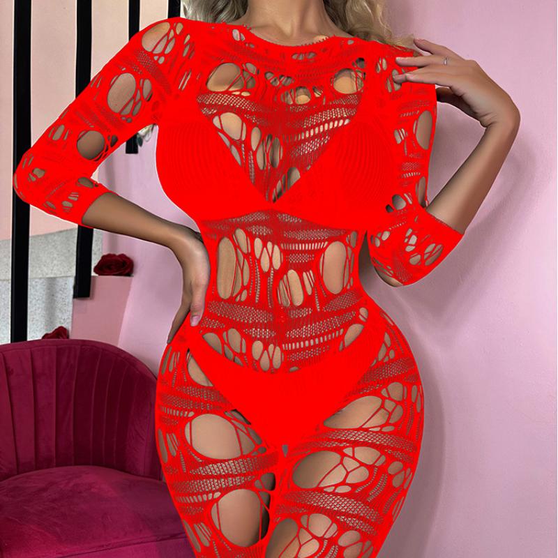 Long sleeve net hollow out padded bodystocking - Image 8