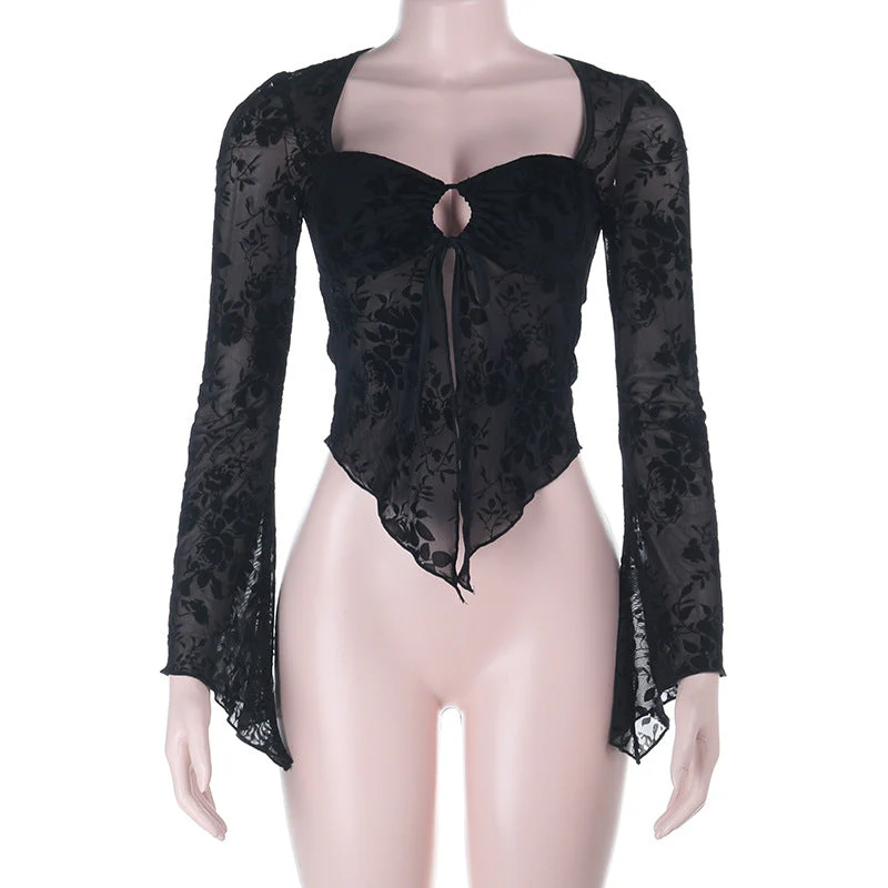 Long sleeve o ring self tie crop top - Image 3