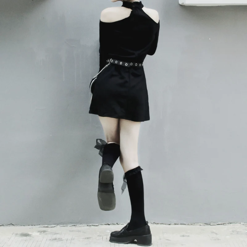 Long sleeve off shoulder cross pattern mini dress - Image 6