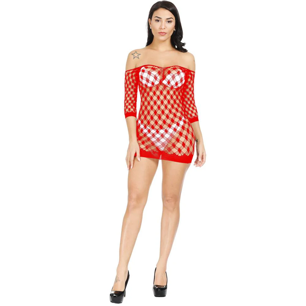 Long sleeve off shoulder net backless mini dress - Image 12