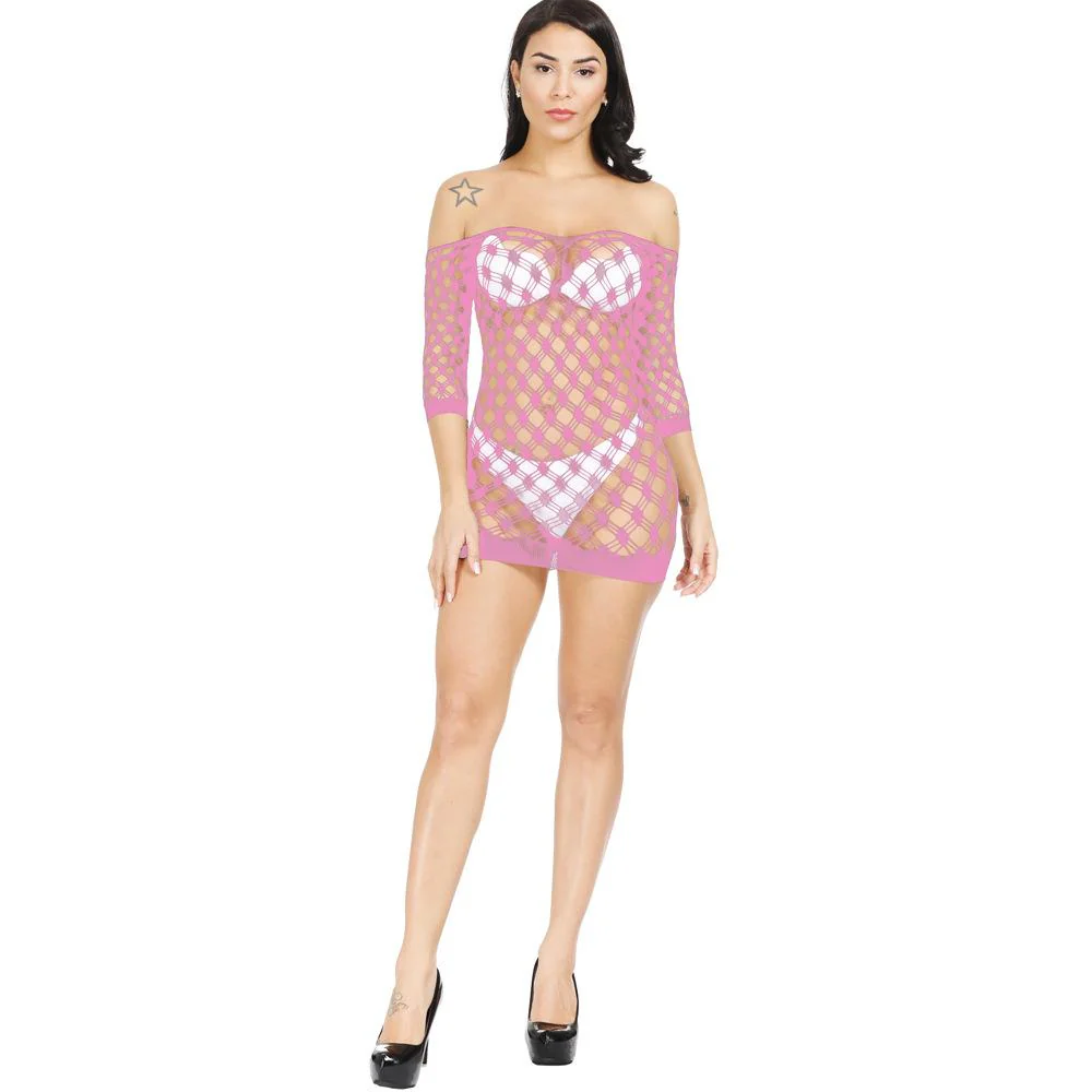 Long sleeve off shoulder net backless mini dress - Image 13